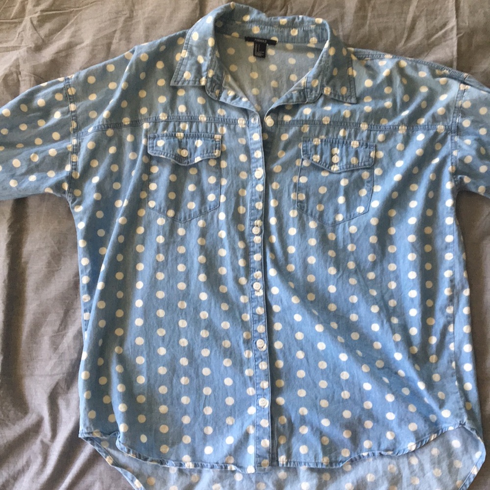 Forever 21 polka dot chambray shirt